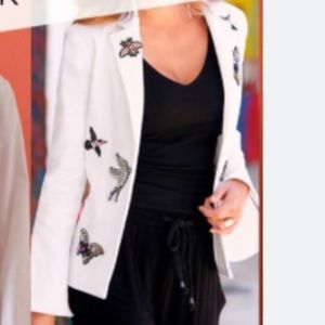 Boston Proper White Embroidered Embellished Blazer size 8